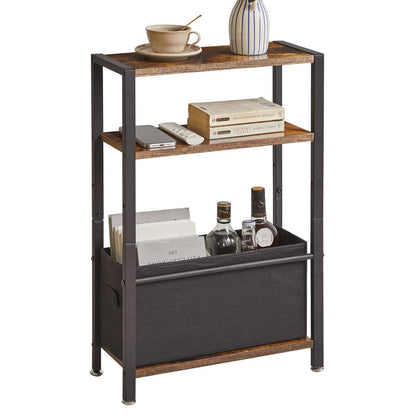 Aibiju Side Table,3-Tier Small Narrow Side Table with Storage Shelf,Slim End Tables with Fabric Basket for Narrow and Small Spaces,Rustic