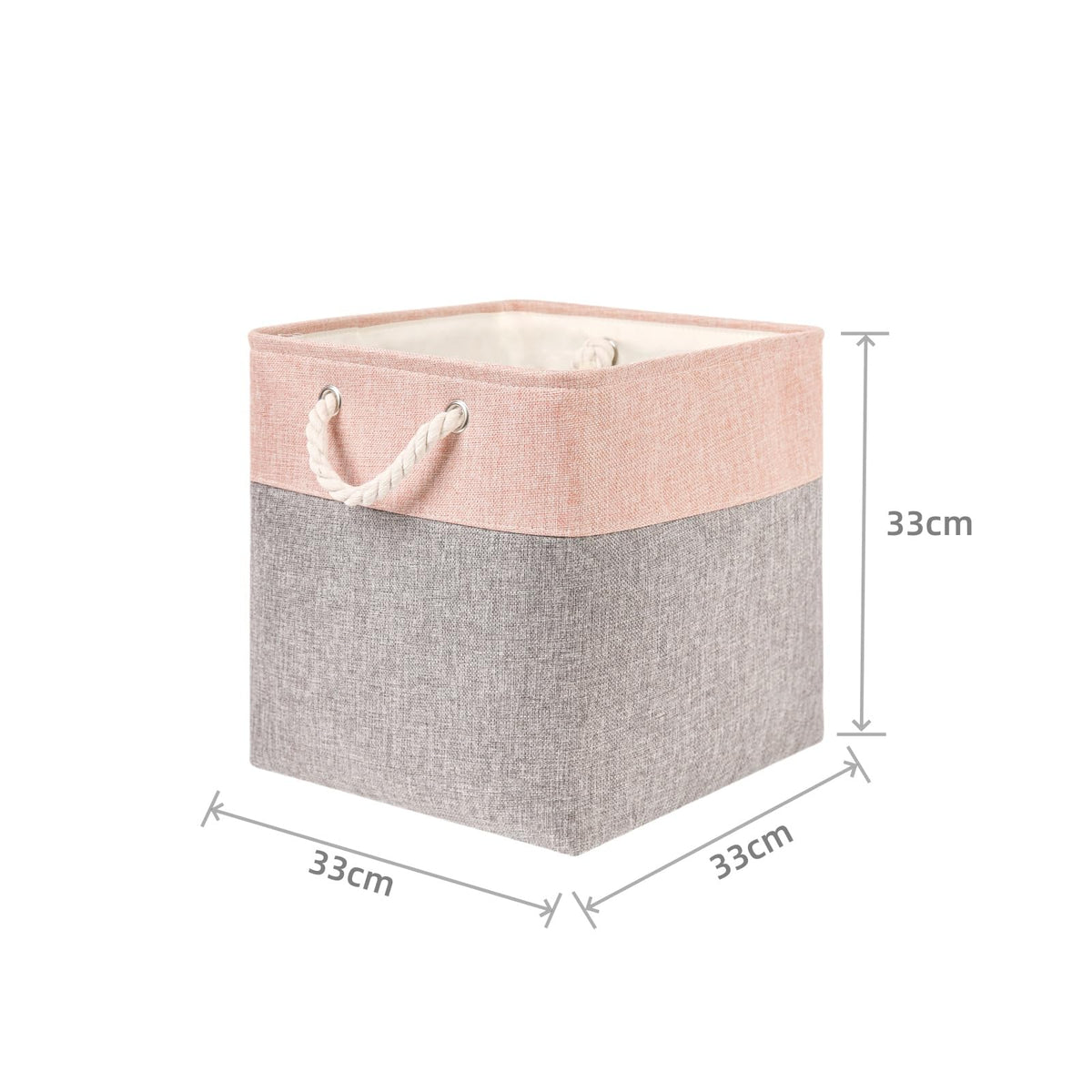 Mangata Fabric Storage Boxes, 33x33x33cm Cube Storage Unit Boxes Storage Baskets for Organizing Clothes Shelf Nursery Home Closet(Grey/Pink, Set of 4)
