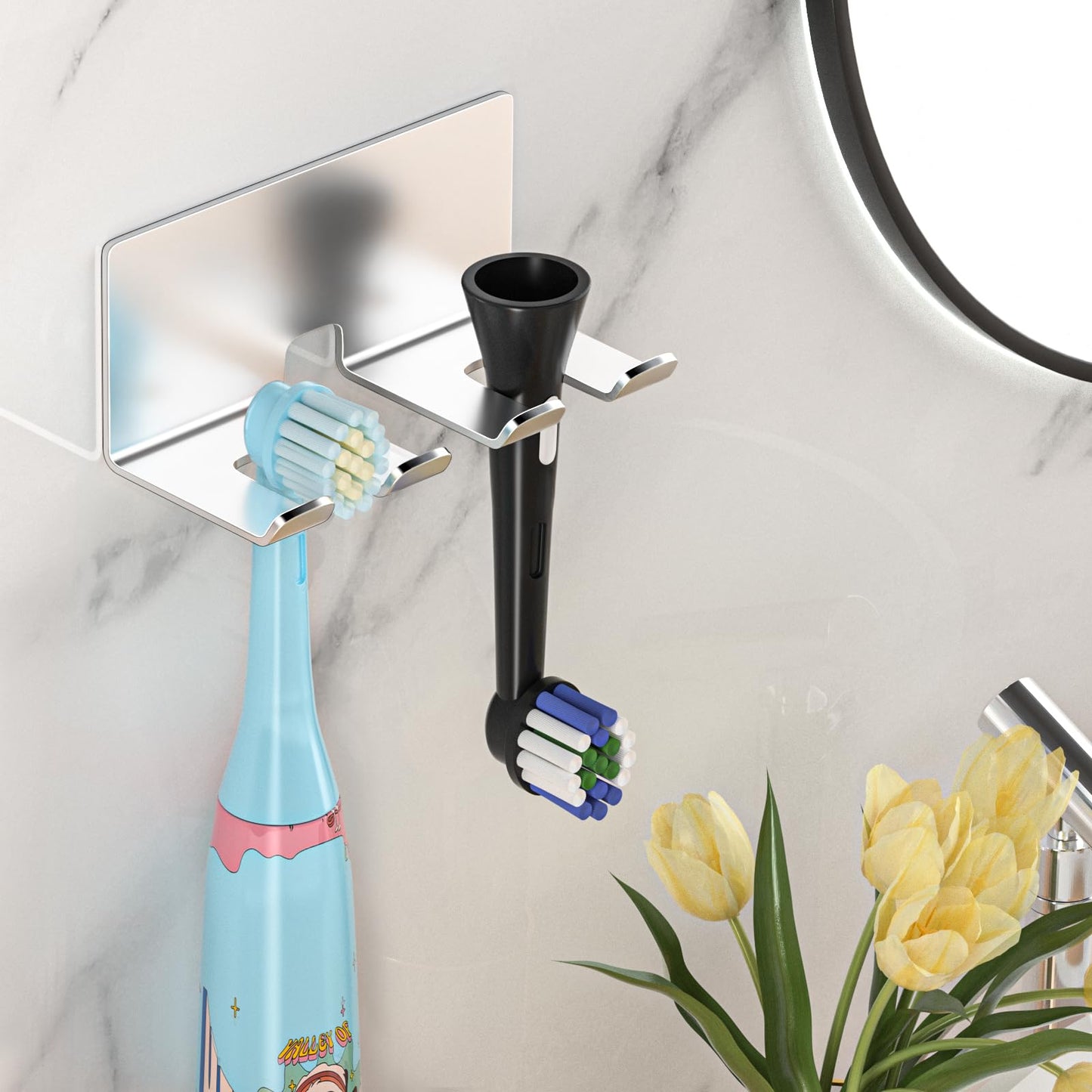 YAYINLI Toothbrush Holder Wall Mounted - Electric Tooth Brush Holder for Bathroom, Self Adhesive Non Screw Toothbrush Head Holder
