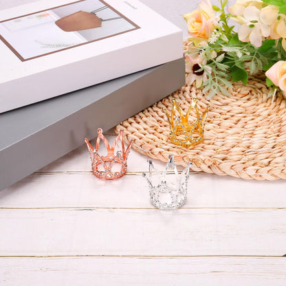 sourcing map Alloy Crystal Ball Display Holder Egg Stand Multiple Diamonds Silver Light Luxury Crown Shape 2PCS