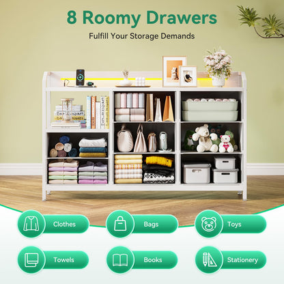 ODK Chest of Drawers Bedroom, 8 Fabric Drawers, 110x30x88cm, White