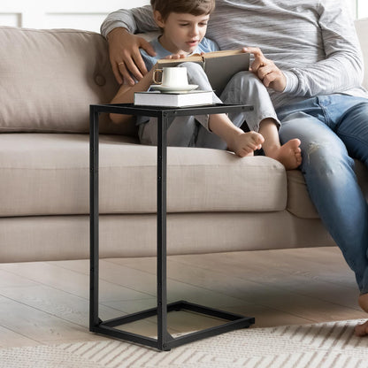 Set of 2 Side Table, Sofa End Table, Small Coffee Tea Table for Living Room, Bedroom, Narrow, Wood Look Accent Bedside Table with Metal Frame(40 * 30