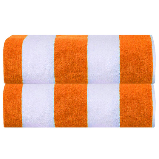 SweetNeedle - Beach Towels for Adults Pack of 2 - Orange Cabana Striped Classic - 100% Cotton Terry Ringspun Pool Towel, Quick Dry, Super Absorbent