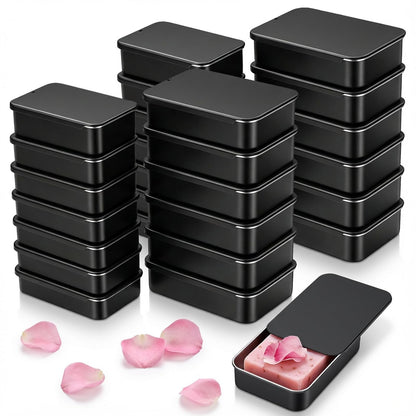 Goodma 24-Pack Rectangular Metal Slide Top Tin Containers, Black