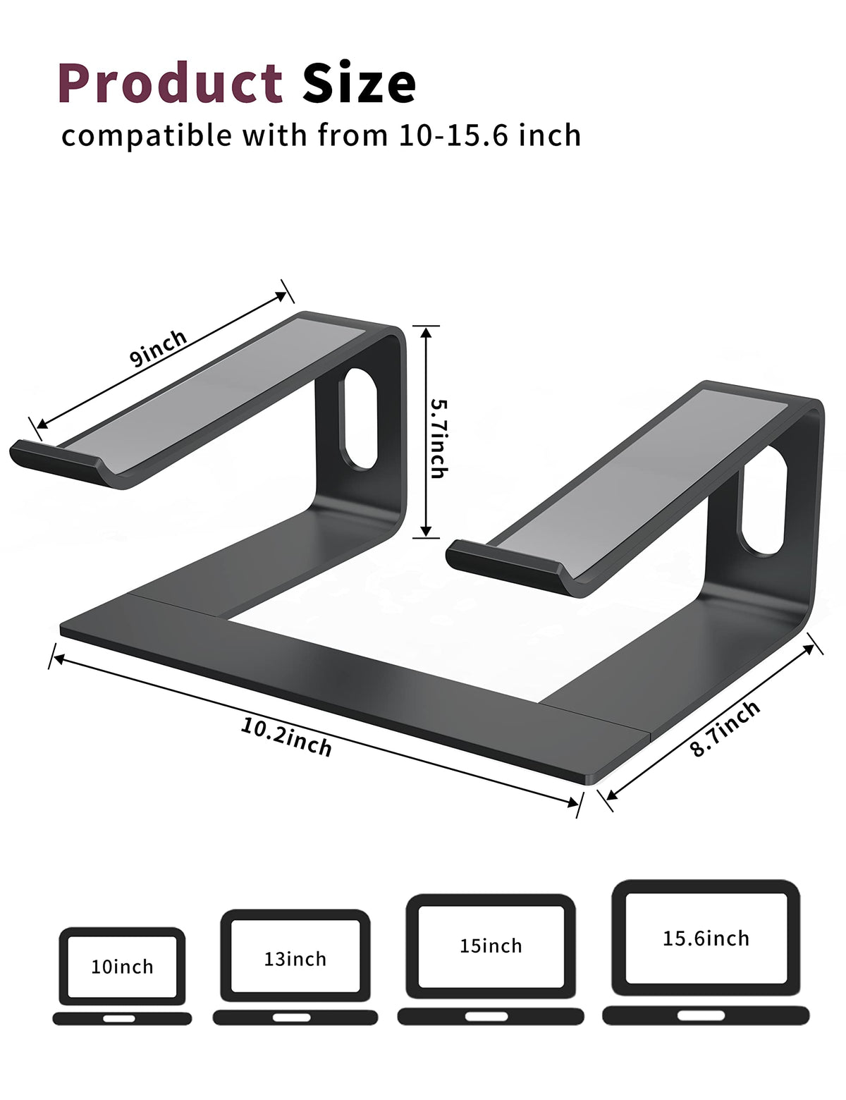 ALASHI Laptop Stand for Desk, Aluminum Computer Riser, Ergonomic Notebook Holder, Detachable Metal Laptops Elevator