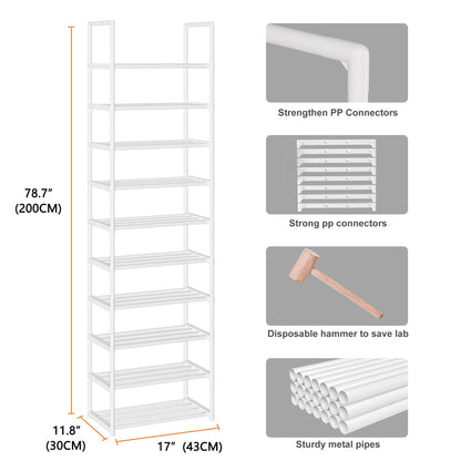 OYREL Shoe Rack, 10 Tier Tall Sturdy Metal Shoe Storage Organizer White