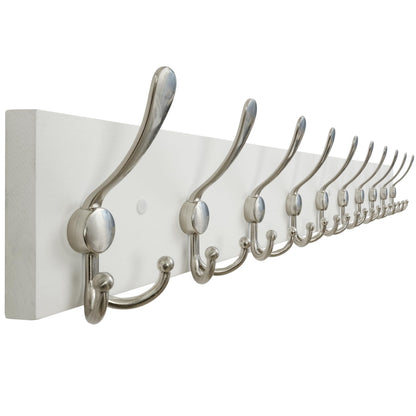 SKOLOO Creations White Solid Wood Wall Mounted Coat Rack, 10 Hooks, 38-1/8" Long - Kitchen, Mudroom, Entryway, Bathroom - Includes Mounting Hardware