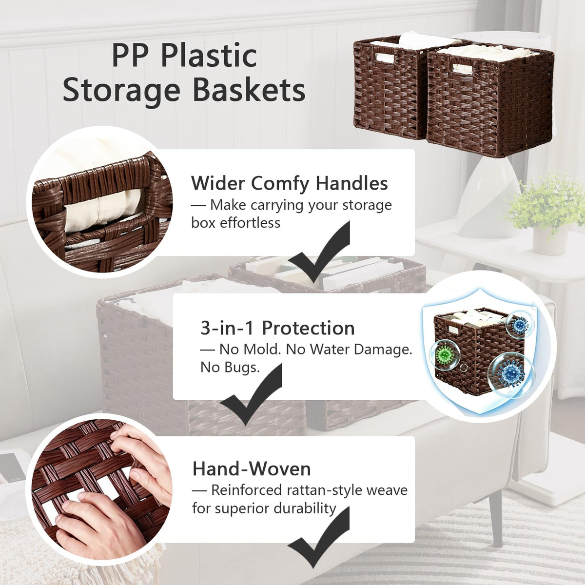 Mangata 31 cm Storage Cube Boxes for 33 cm Closet, Kallax, Rattan Effect Storage Baskets, Wicker Woven Polyrattan Material Wardrobe Organizer