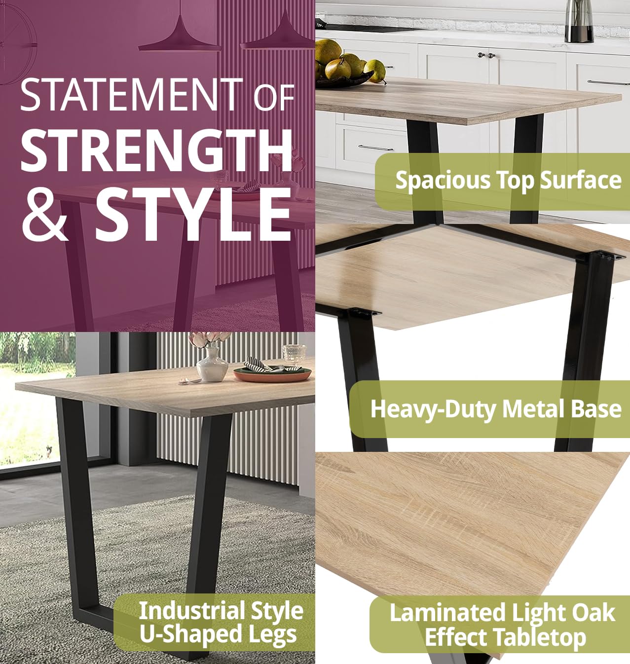 Hallowood Furniture Dudley Oak Effect Dining Table and Chairs Set 4, 150cm