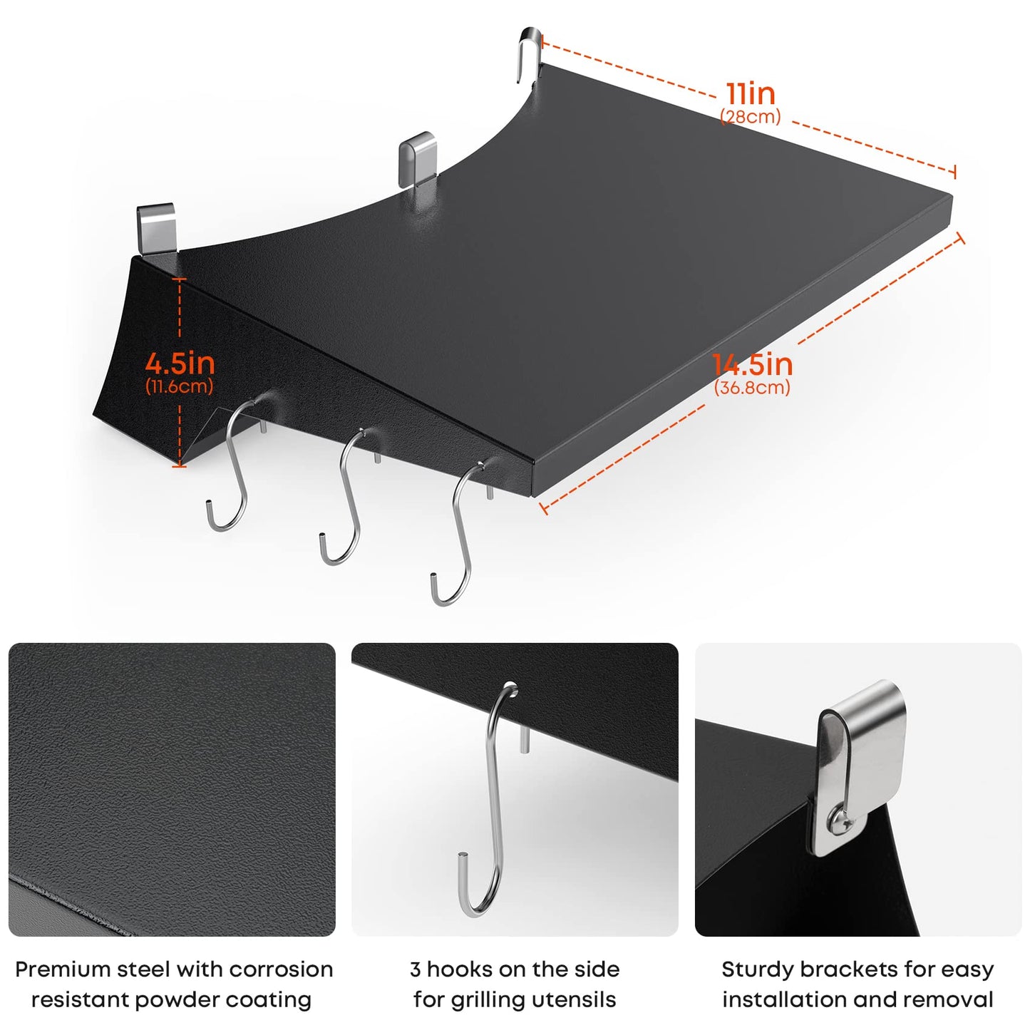 onlyfire BBQ Side Table, Grill Table Shelf for 57cm Weber Master-Touch & Kettle Charcoal Grill, Weber Kettle Grill accessories