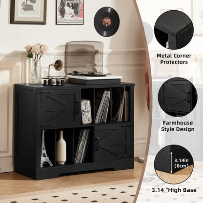 LELELINKY Record Player Stand with Storage, 1m Farmhouse Vinyl Cabinet