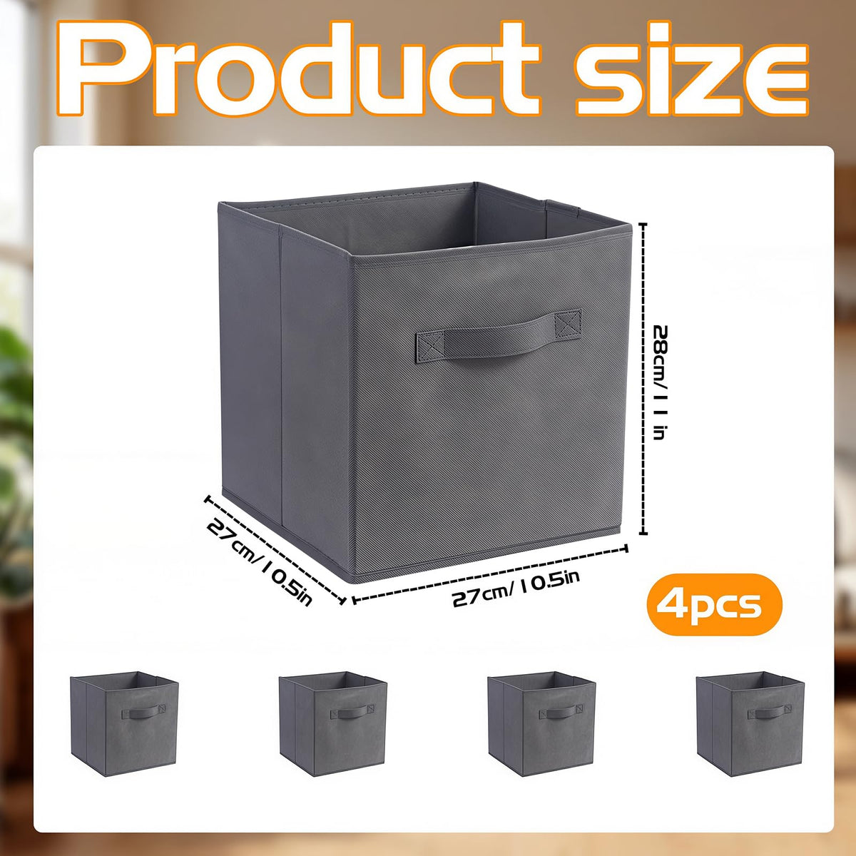 Resszo Cube Storage Boxes Set of 4, 27x27 Cubes with Handles