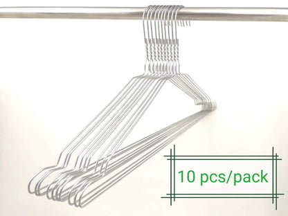 DODIN HOME 10 Silver Wire Notched Hangers Space Saving Metal Coat Hanger Suit Notch Hangers with Trouser Bar Clothes T-Shirt Dress Hanger with Notch