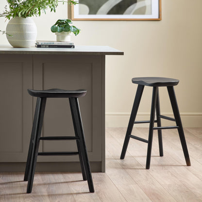 Julian Bowen Mulu Bar Stool, Solid Oak, Black - H66 x W45 x D39.5cm