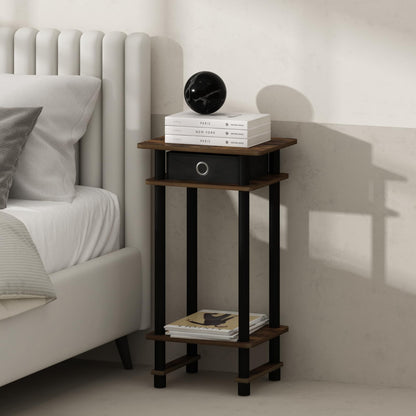 Furinno TURN-N-TUBE Night Stand, 3-Tier Open Shelf Design Nightstand with Storage Bin, Tall Narrow Bedside Table, End Table, Side Table