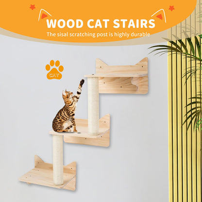 Cat Wall Shelves, Cat Wall Furniture Set, Cat Shelves and Perches for Wall, Cat Climbing Shelf Playground Set, Cat Scratching Post with 3 Steps Wall