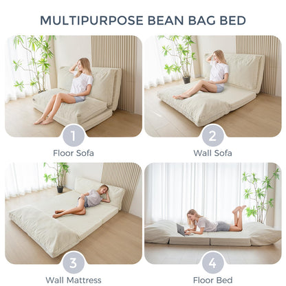 MAXYOYO Folding Corduroy Sofa Bean Bag Bed Chair Foam Filling Extra Thick 4 Fold Floor Couch Matress for Adults