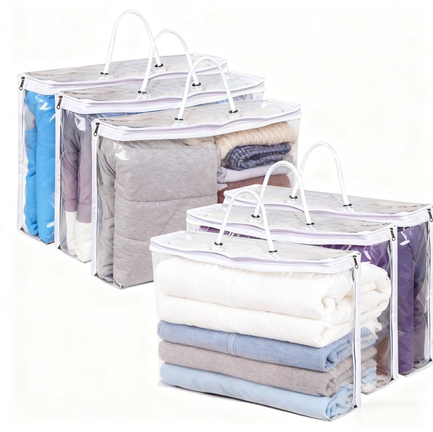 MANTTH 6 Packs Storage Organizer Bags for Clothes, Clear Zippered Storage Bags for Sweater Blanket Bed Sheet Storage