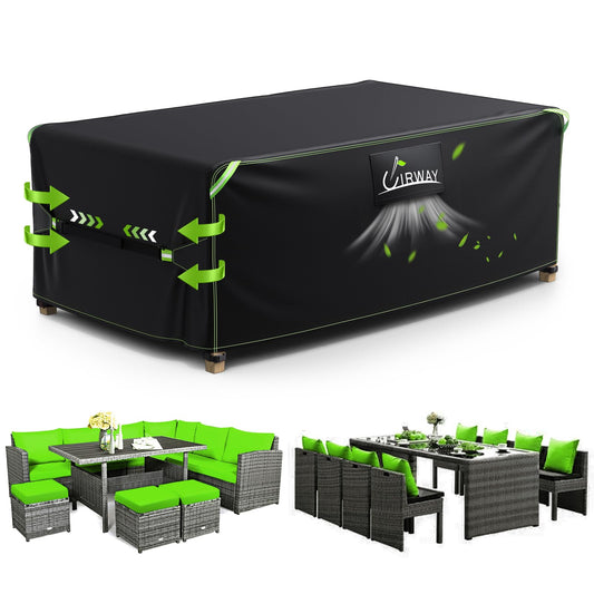 UIRWAY Garden Furniture Cover Waterproof with Air Vent, 270x180x89cm Outdoor Patio Furniture Cover, 420D Heavy Duty Garden Table Cover with Reflective