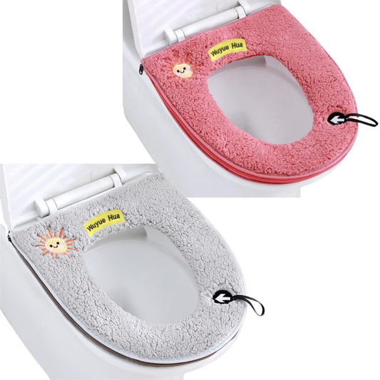2Pcs Universal Home Toilet Seat Cushion with Hanging Loop Bathroom Soft and Warm Washable Toilet seat Cover Pads (Grey+Pink)