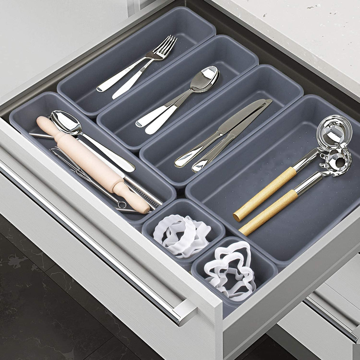 Addis 8pcs Interlocking Drawer Organiser Plastic Storage Trays Dividers for Kitchen Office Desk Make-Up Clothing Jewellery Craft Bathroom organising