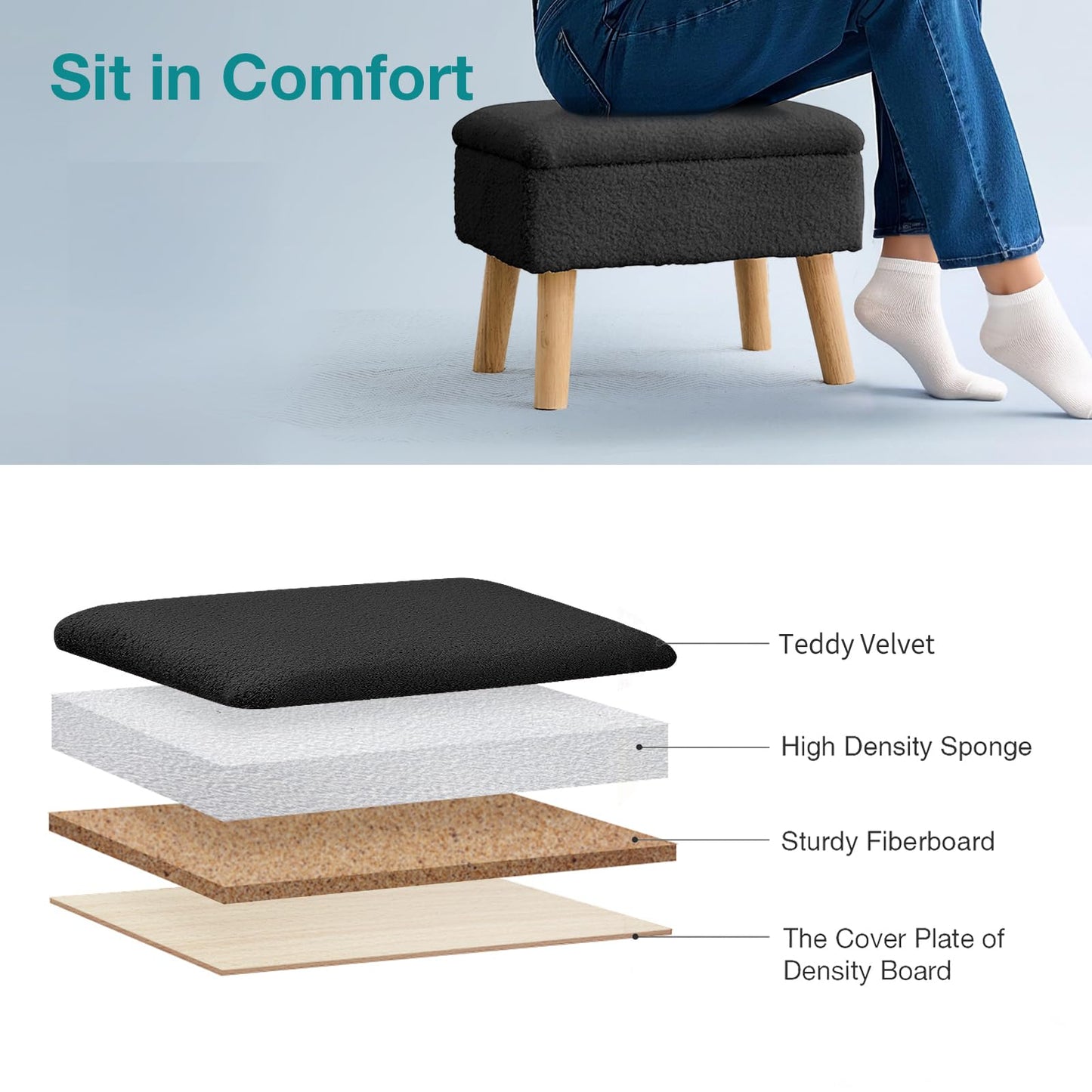 BRIAN & DANY Footstool Ottoman with Storage, Teddy Fleece Rectangle Storage Ottoman