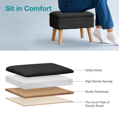 BRIAN & DANY Footstool Ottoman with Storage, Teddy Fleece Rectangle Storage Ottoman