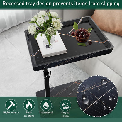 XNSDXV C Shaped Side Table Adjustable Height, 360°Swivel Bedsides Tables With Wheels, End Table for Small Spaces, Sofa Side Tables For Living room