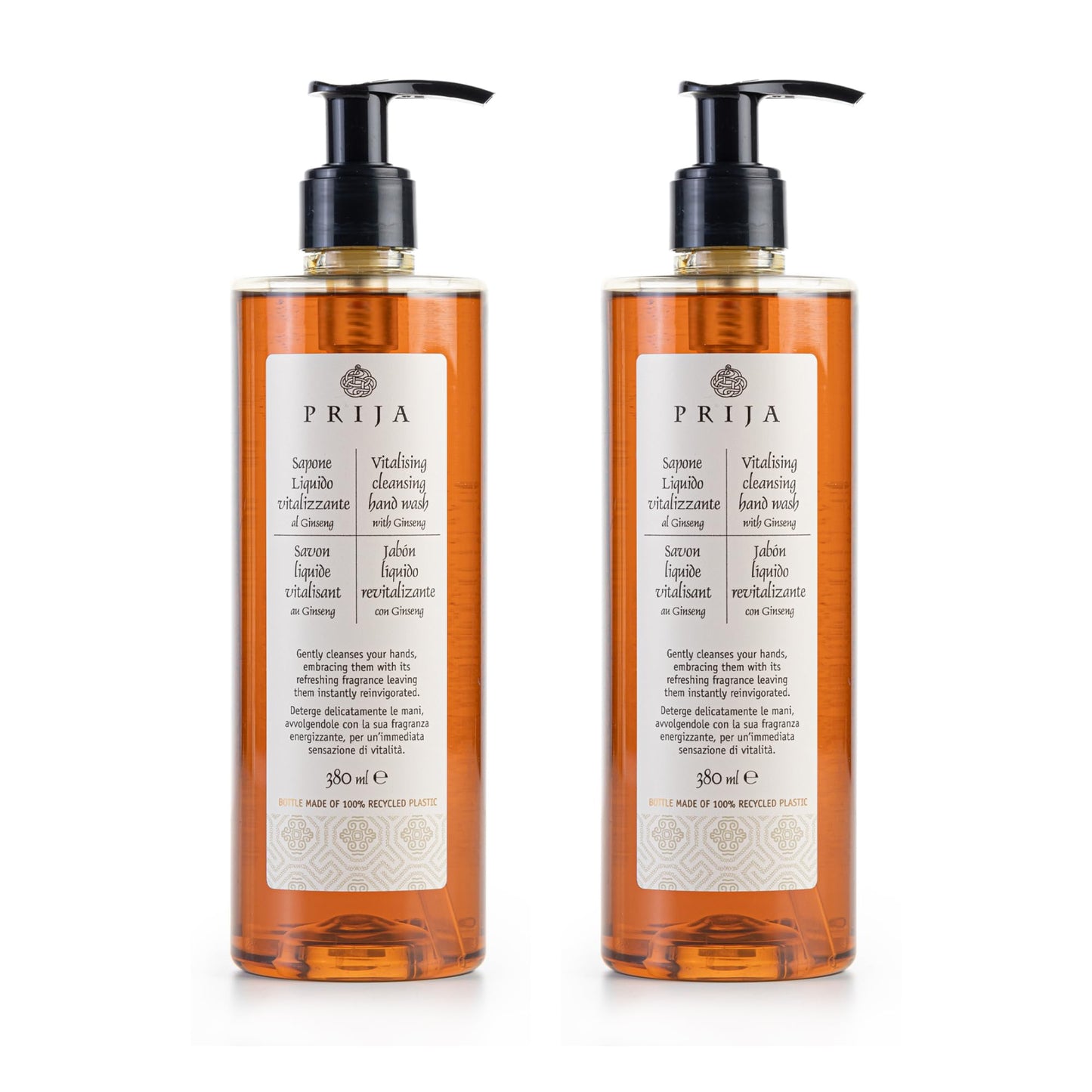 Prija Vitalising Hand Wash with Ginseng Extract Gently Cleanses Hands, Moisturising Liquid Hand Soap, Vegan Friendly with Energising Fragrance 380ml x