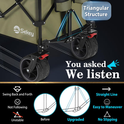 Sekey 200L Folding Festival Trolley with All-Terrain Extra Wide Wheels and Brake, Heavy-Duty Cart Loadable up to 150KG, Patented Four-Directional