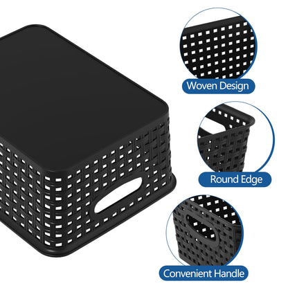 Udotry 6 Pack Plastic Weave Storage Basket Small Rattan Organizer Box Black