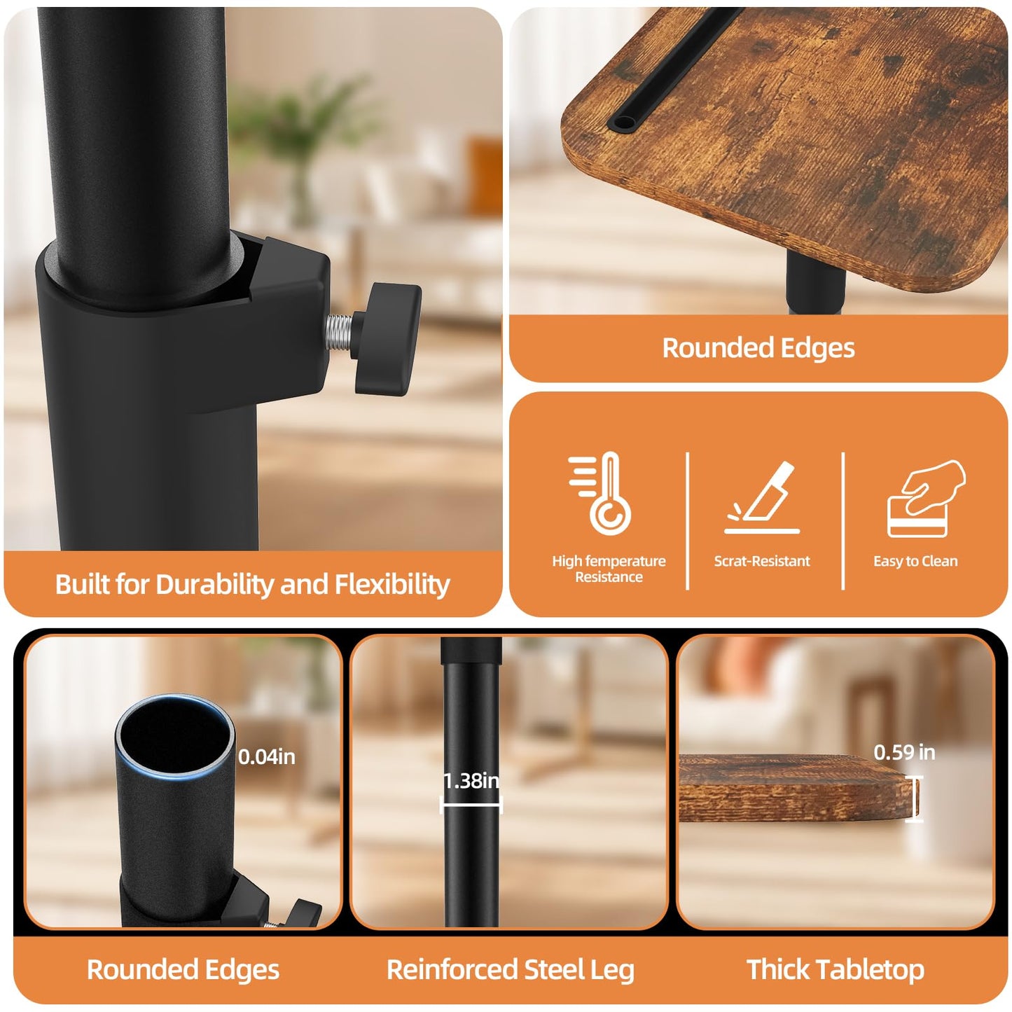 MOXYOY C-Shaped Side Table, Sofa Table, Coffee Table, Adjustable Height & 360° Swivel, Modern Small Table, Couch End Tables That Slide Under for Sofa