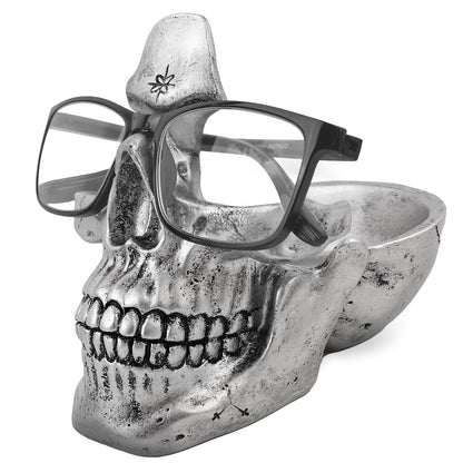 VIPbuy Skull Glasses Holder Stand, Novelty Eyeglass Holder Rack with Storage Tray for Nightstand
