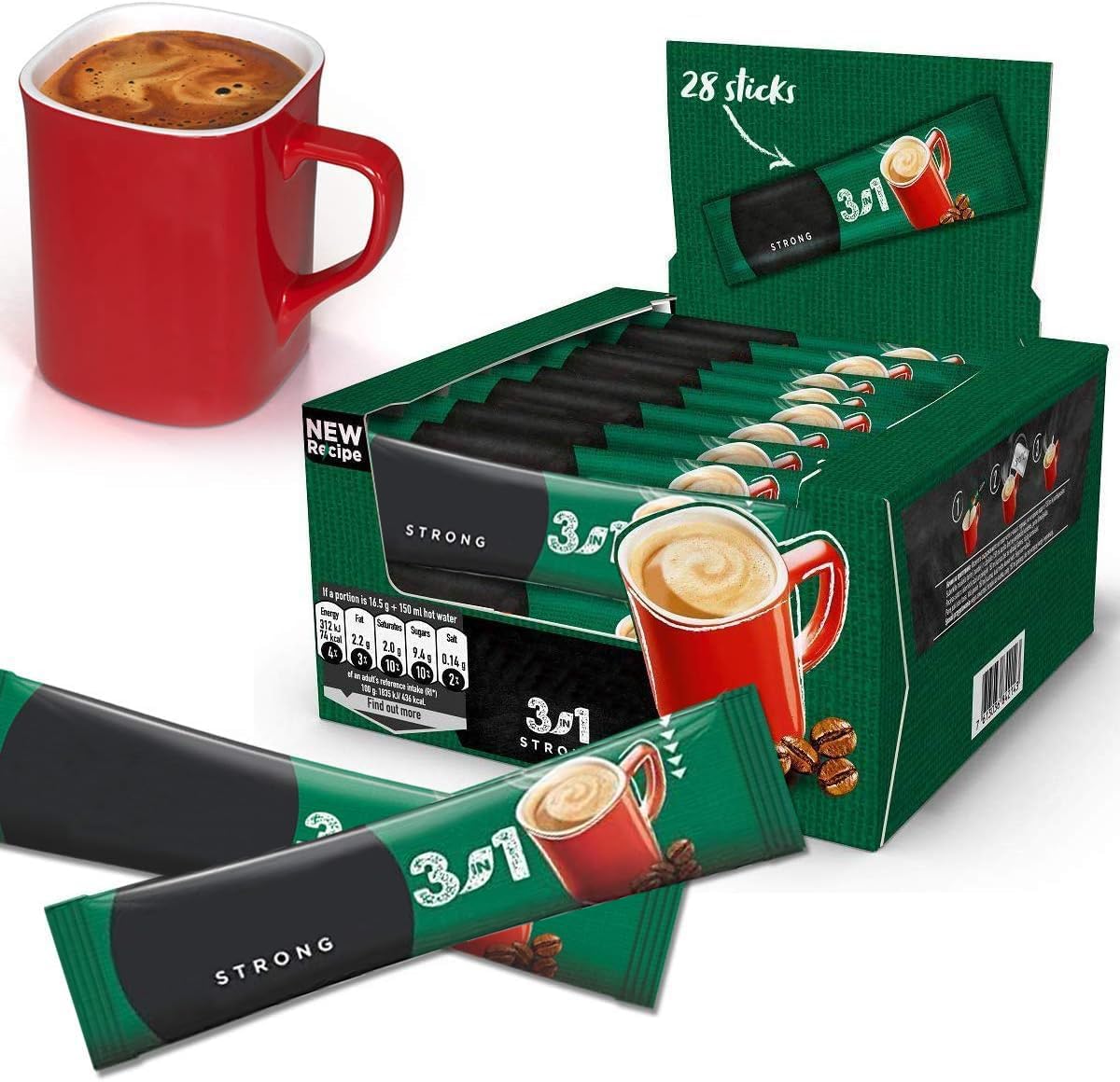 Instant Coffee Sachets Single Serving 3in1 Strong Original Creamy Long Fresh Date (224 Sachets, Strong)