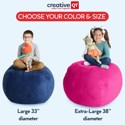 Creative QT Stuff ’n Sit Extra Large 38’’ Bean Bag Storage Cover for Stuffed Animals & Toys – Light Gray Corduroy – Toddler & Kids’ Rooms Organizer