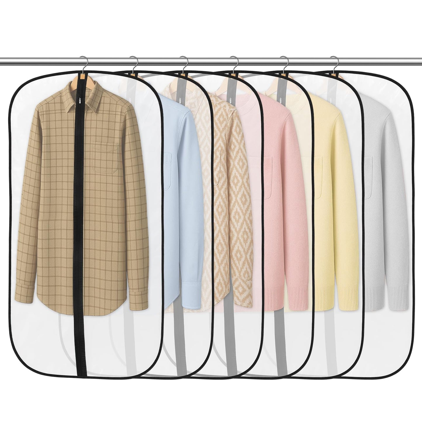 6 Pack Garment Bags, PEVA Translucent Clothes Covers, Suit Bag 40in