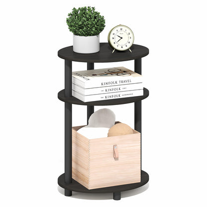 Furinno TURN-N-TUBE Side Table, 3-Tier Oval End Table, Night Stand, Bedside Table, for Living Room, Bedroom, Espresso/Black
