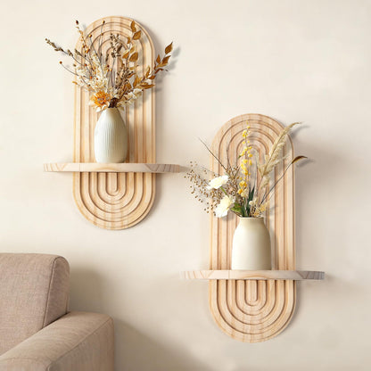 YiYa 2 Pcs Wood Shelves for Wall Decor Modern Boho Wall Shelf Arch Wood Floating Shelf Bohemian Hanging Shelf Display Shelving for Hanging Plants