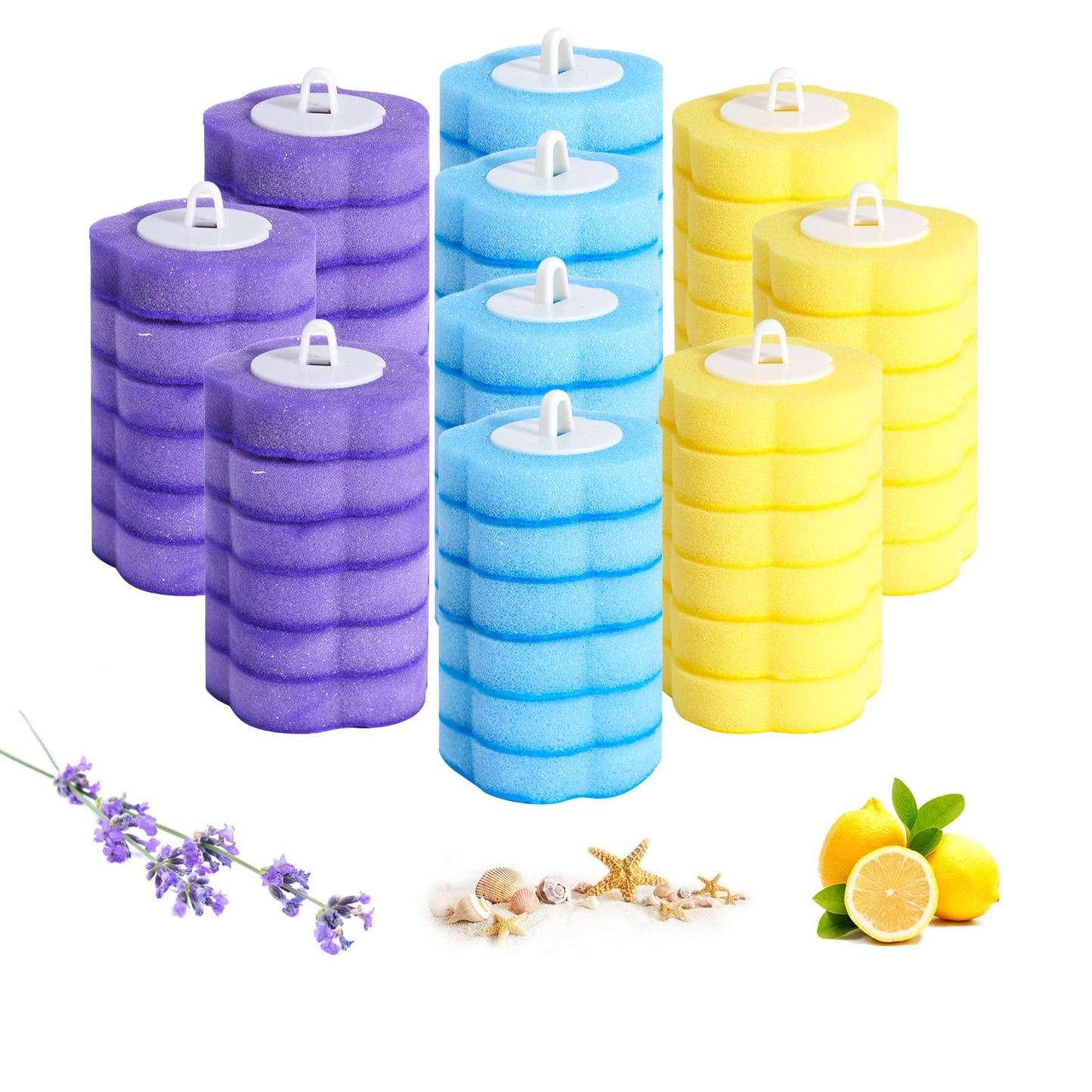 Chovbe Disposable Toilet Brush Refills, 60 PCS Scented Toilet Wand Refills (3 Flavors), Hygienic Replacement Heads with Ocean, Lavender, Lemon