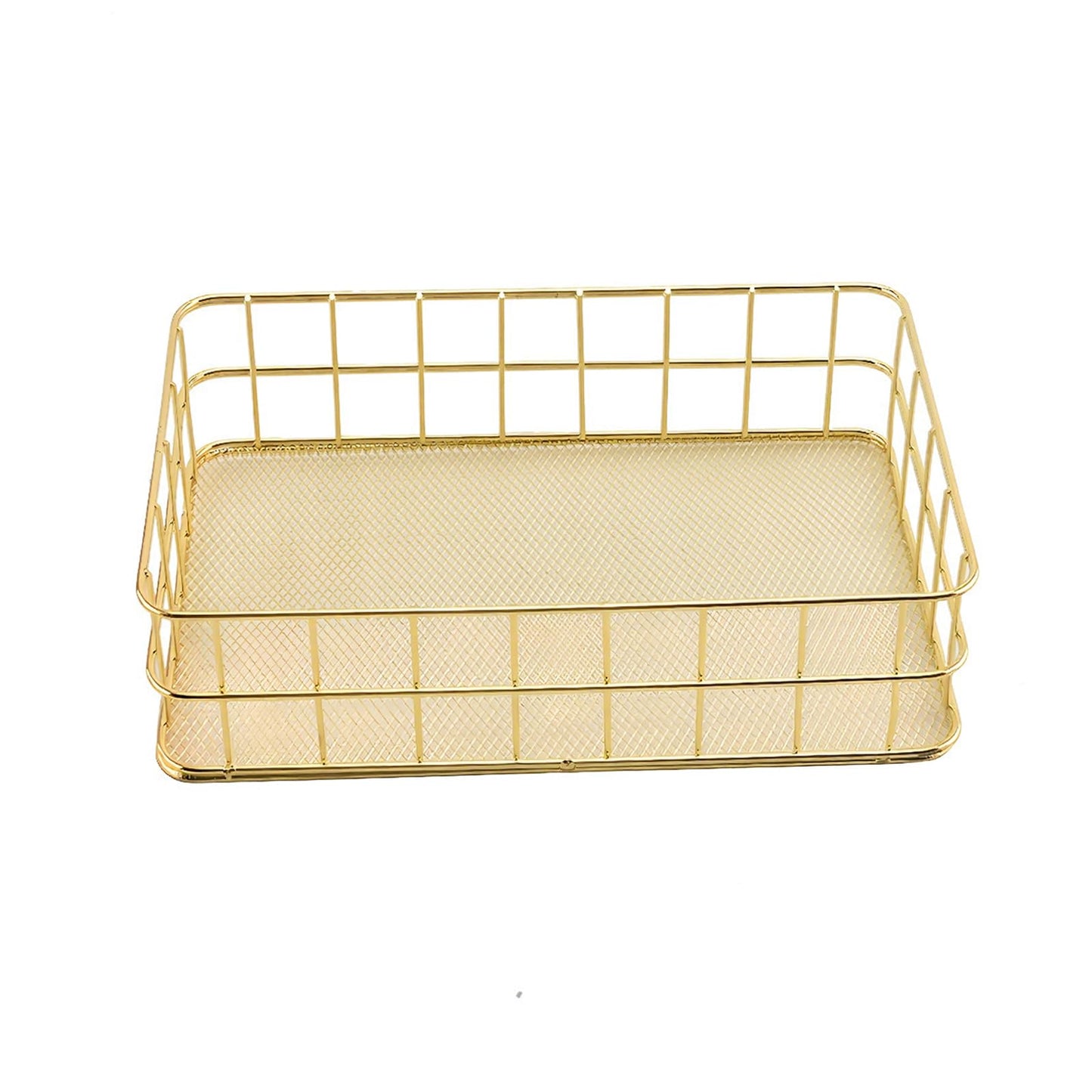 Seully Gold Storage Basket,Desktop Finishing Wrought Iron ,Metal Wire Fruit Storage Basket,Toiletries /Multi Purpose Desktop Storage for