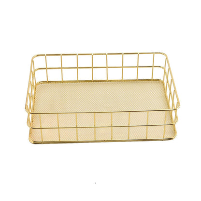 Seully Gold Storage Basket,Desktop Finishing Wrought Iron ,Metal Wire Fruit Storage Basket,Toiletries /Multi Purpose Desktop Storage for