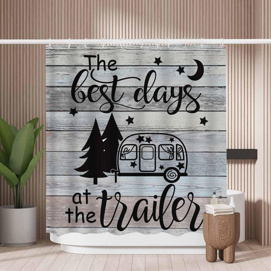 Woutay Shower Curtain Water Repellant Fabric Best Day Camping Trailer,Mould Proof Resistant,Polyester,with 12 Plastic Hooks