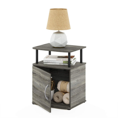 Furinno JAYA Side Table, End Table with Door Cabinet, Night Stand, Bedside Table, for Living Room, Bedroom, French Oak