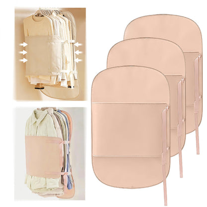 3 PCs Jacket Garment Bag with Self Compression Strap Pink Closet Organiser Space Saver