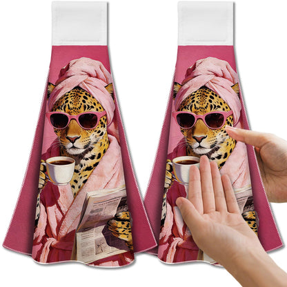 CUTHOLLOW 2 Pcs Pink Bathroom Leopard Hanging Kitchen Towels with Loop
