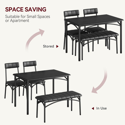 Lidzopas Dining Table Set Upholstered Chairs & Bench, Compact Space-Saving, Industrial Rustic Metal Frame, Sturdy Durable