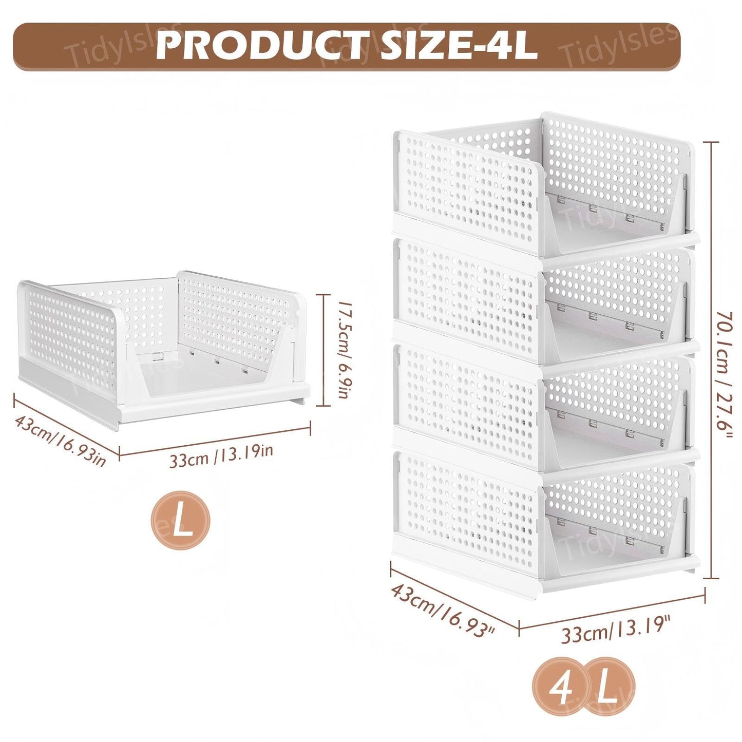 TidyIsles Wardrobe Storage Organiser, 4 Pack Folding Closet Organisers, Stackable Storage Boxes