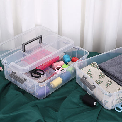 IGNPION 2-Tier Stackable Craft Storage Box Plastic Adjustable Storage Containers with Carry Handle Transparent Containers Organiser for Art & Craft
