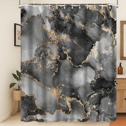 Xiaoterna Marble Fabric Shower Curtain Abstract Black Gold Grey Marble Textured Waterproof Bathroom Curtain Modern Luxury Elegant Mildew Resistant