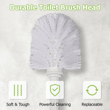Toilet Brush and Holder Set 2‑Pack, White Plastic Toilet Brushes with 4 Replaceable Brush Heads, Vented Anti‑Drip Base, 360° Soft Dense Bristles